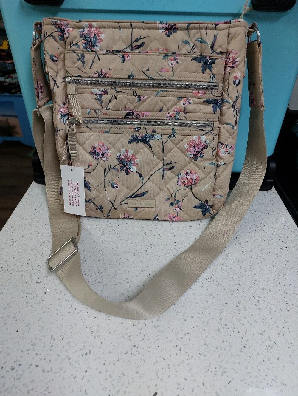 Vera Bradley Triple Zip Hipster Performance Twill Strawflowers NWT